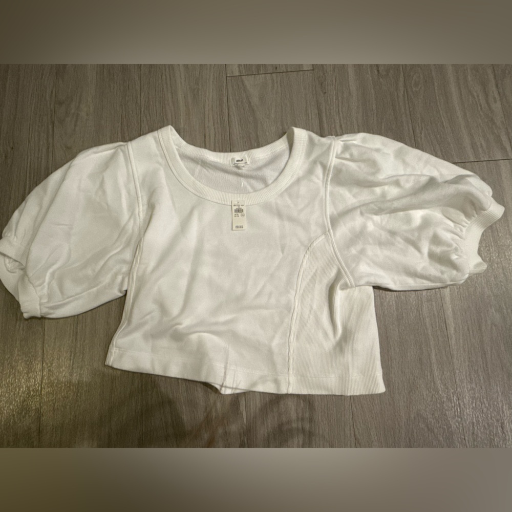Aerie White Puff Sleeve Sweatshirt